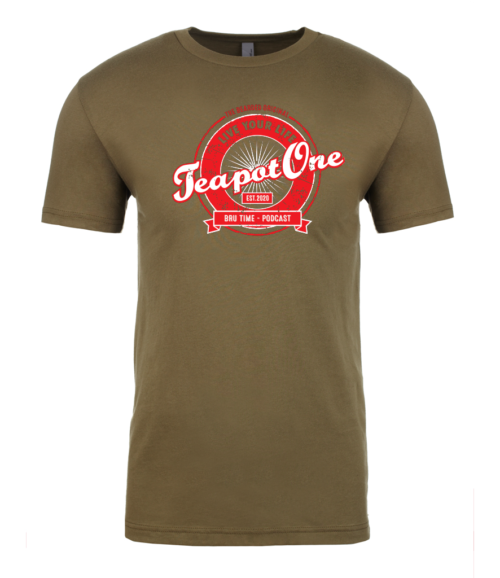 bru_time_tee Bru Time Podcast Tee - TeapotOne - military green and red